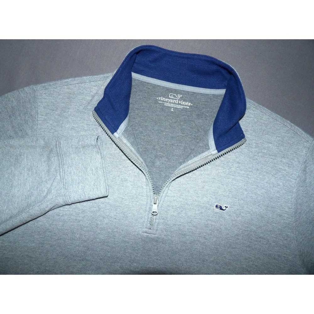 Vineyard Vines Cotton Blend Knit Gray Collared 1/4 Zip Sweater Men's Large
